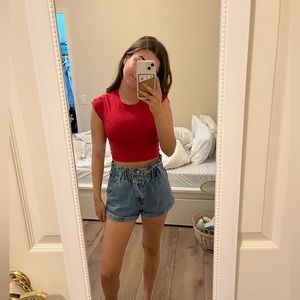 PacSun Blue Jean Paper-bag Mom Shorts